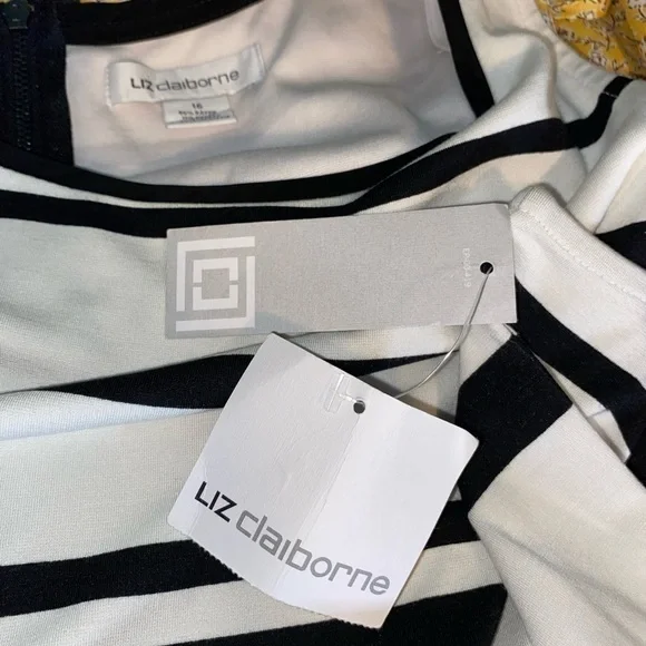 NWT 16 Liz Claiborne Black White Stripes Back Zip Belt Loops Sleeveless Dress - Picture 13 of 16